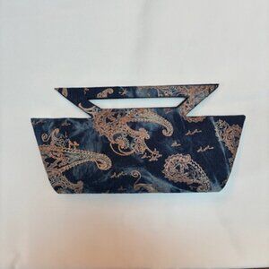 Taiwan purse, fabric - blue with gold and white paisley pattern, snap closure